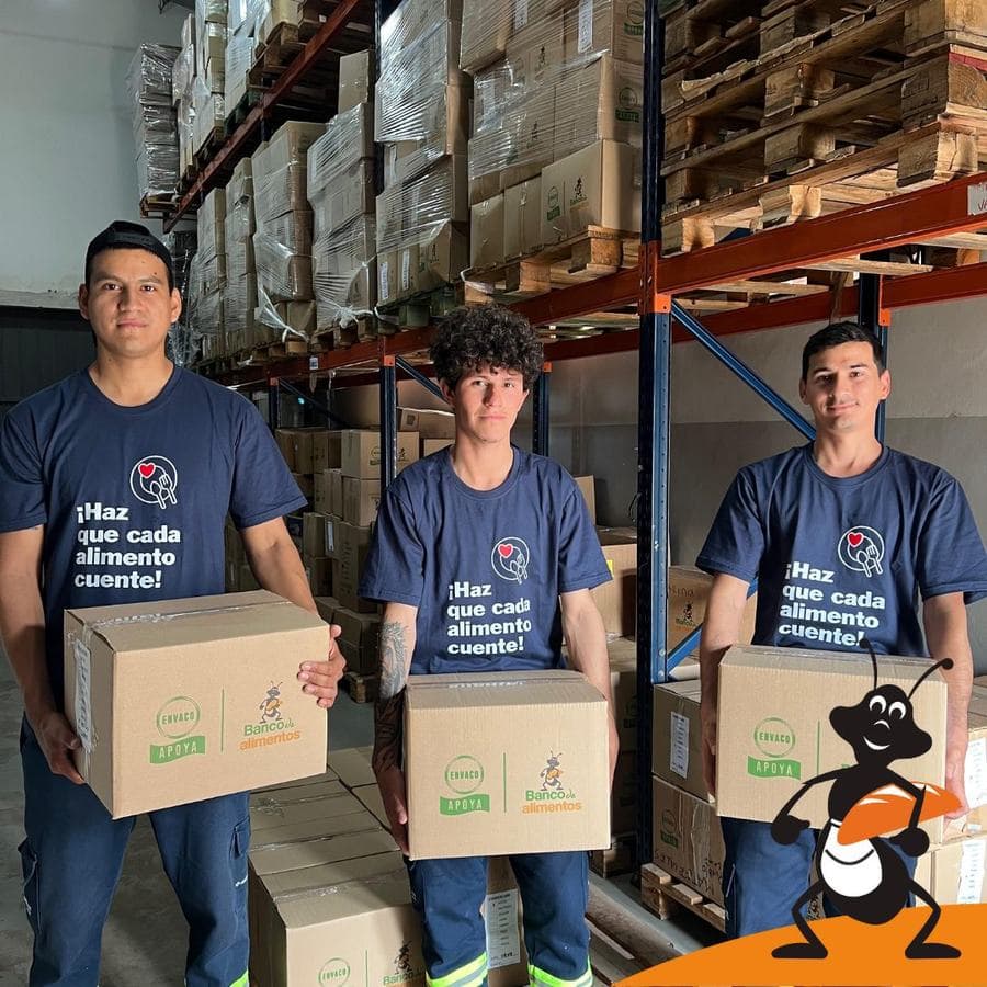 Voluntarios con cajas de alimentos en el depósito del Banco de Alimentos